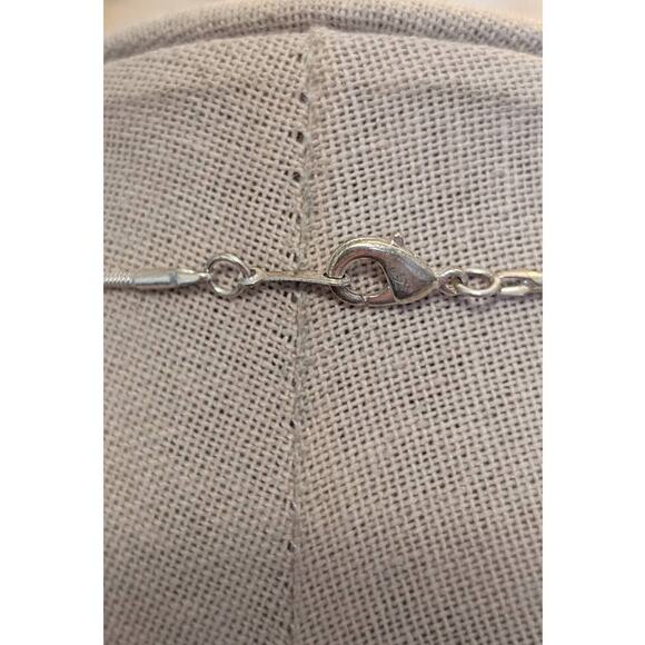 Fleur De Lis Shield On Stone Pendant on 18K Gold Plated 23" Silver Snake Chain - Picture 6 of 8